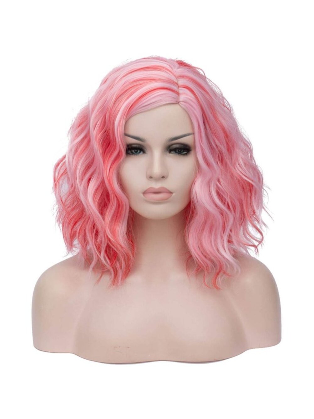 Women Red Mixed Pink Heat Resistant Wavy Curly Cosplay Halloween Bob Party Wig
